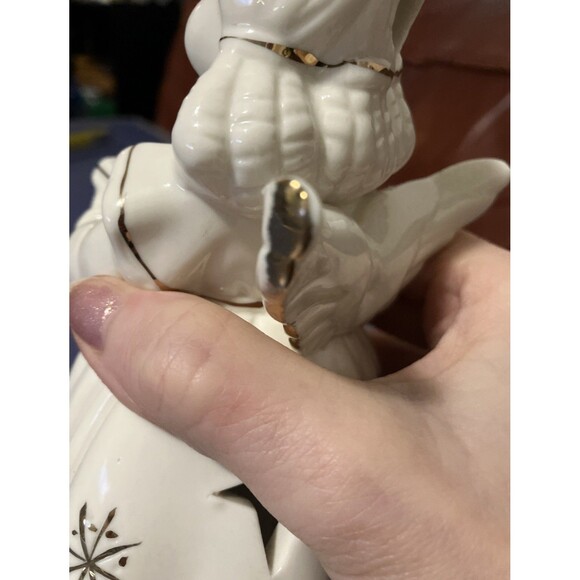 Christmas Caroling ceramic Angel Tea-light candle holder with stars gold trim 7’ - Picture 9 of 15